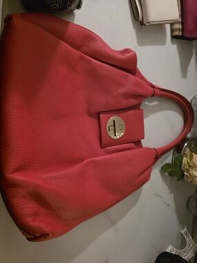 kate spade Pink  Pebbled Leather Shoulder Bag with Gold Turn-Lock
